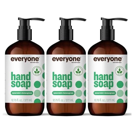 Everyone Liquid Hand Soap, 12.75 Fl Oz (Pack of 3), Spearmint and Lemongrass, Plant-Based Cleanser with Pure Essential Oils