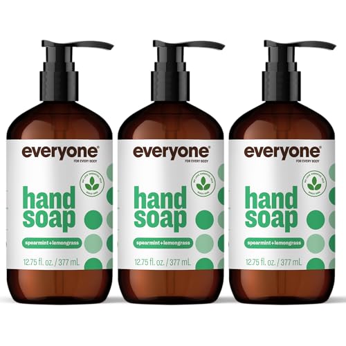 Everyone Liquid Hand Soap, 12.75 Ounce (Pack of 3), Spearmint and Lemongrass, Plant-Based Cleanser with Pure Essential Oils
