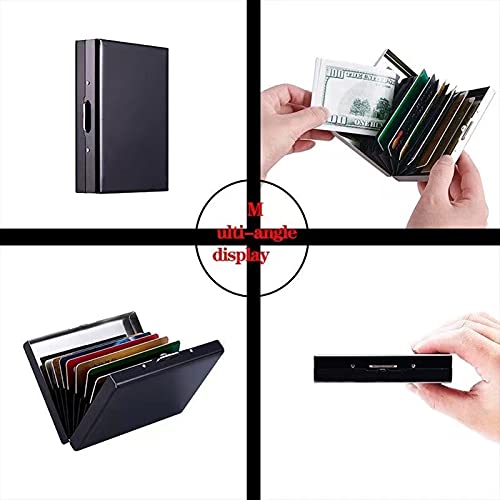 RFID BlockingStainless Steel Credit Card Holder, Men Women Metal Slim Wallet For Driver's License, ID Cards, Credit Cards, Or Business Cards (Black 10 grid)3