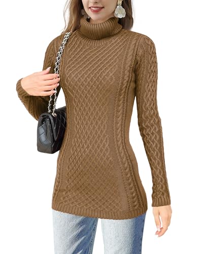 Image of v28 Women's Cotton Turtle Cowl Neck Aran Fishermen Fair Isle Cable Knit Sweater