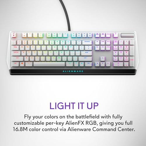 Alienware Low-Profile RGB Gaming Keyboard AW510K Light, Alienfx Per Key RGB Lighting, Media Controls and USB Passthrough, Cherry MX Low Profile Red Switches, Lunar Light