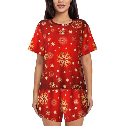 Pyjama chic rouge et neige dorée en tissu fluide haut de gamme pour femme exigeante