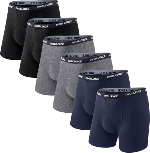 IWOLLENCE Men's Boxer Briefs Breathable Soft Moisture-Wicking Cotton Underwear with Comfort Flex Waistband, Multipack4