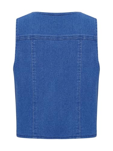 YiZYiF Girl's Button Down Waistcoat Cropped Denim Vest Outerwear Asymmetrical Sleeveless Jean Jacket3