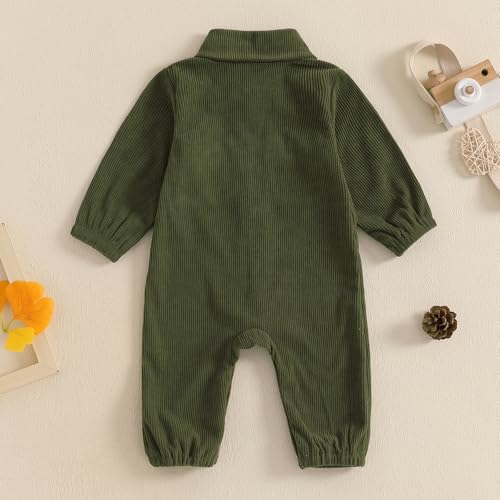 Karuedoo Newborn Baby Boy Girl Clothes Corduroy Long Sleeve Button Up Romper Jumpsuit Collared Bodysuit Fall Winter Outfit3