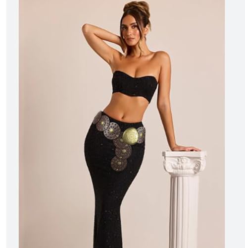 Buywis Wide Disc Belt for Women Boho Disk Concho Leather Belts Western Waist Belts for Dress