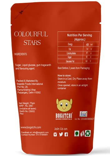 Image of BOGATCHI Colourful Stars Shape Sprinkler for Cake Decoration | Topping for Cake & Other Baking Items| Colored Sugar Confectionary | Cake Decorating Sprinkler |Gluten Free & Vegan |75g