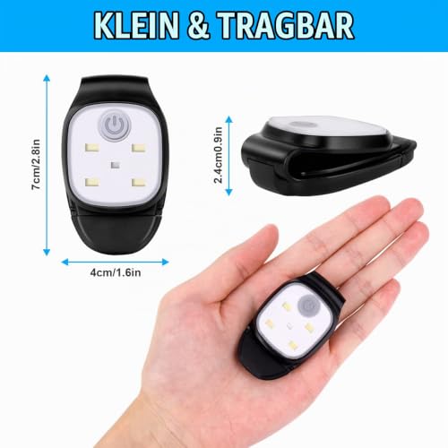 URAQT LED Clip Lampe,2 Stücke 4 Modi PRO Lauflicht mit 2 Stücke Elastische Reflektierendes Armbands USB Wiederaufladbar LED Kleinstirnlampe… – Ansicht 2