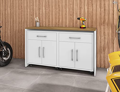 Image of Manhattan Comfort Eiffel Garage Work Station Cabinet Organizers and Storage, Set of 3, White