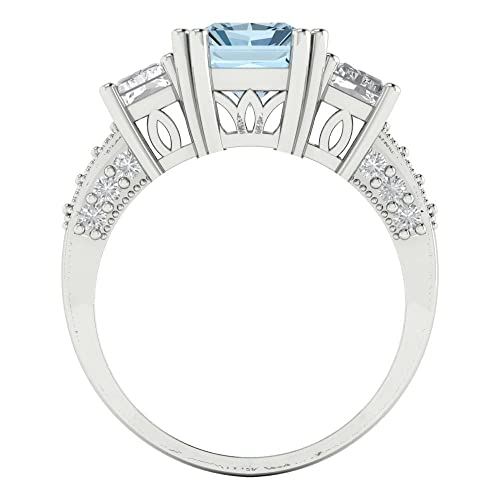 4.27 tcw Emerald Cut Engagement Ring for Women, Natural Sky Blue Topaz 3-Stone Anniversary Promise Ring for Her in 18K White Gold, Bridal Art Deco Gift4