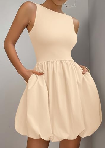 Image of PRETTYGARDEN Summer Dresses for Women 2026 Casual Mini Short Cocktail Dress Sleeveless Tank Crew Neck Bubble Sundress Pockets