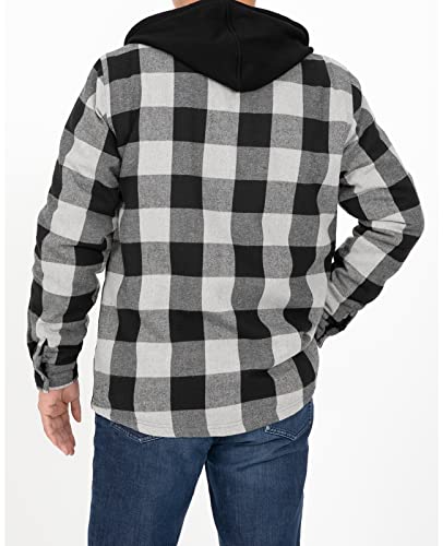 Image of ZENTHACE Men's Sherpa Lined Full Zip Hooded Plaid Shirt Jacket