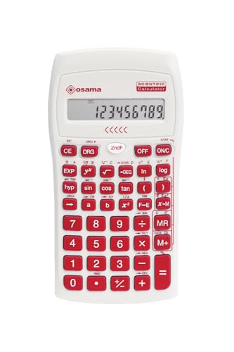 OSAMA - Calcolatrice Scientifica 56 Funzioni, 10 Cifre Mantissa e 2 Esponente, Cose per la Scuola con Custodia Scorrevole Valida per Esami di Stato - Materiale Scolastico per Back to School, Rosso