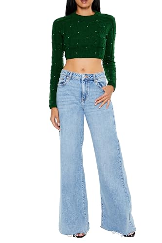 Forever 21 Women's Beaded Cropped Cable Knit Sweater2