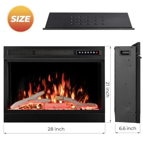 Image of R.W.FLAME 28 inch Electric Fireplace Insert, Adjustable 5 Flame Colors, 12 Log Colors, 4 Flame Speeds and Brightness, Remote Control, Timer, Adjustable Temperature from 50F to 99F, 750W /1500W(28''X27'')
