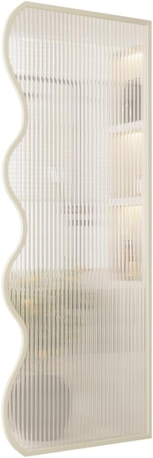 Wall Room Divider, Translucent Glass Room Divider with Metal Frame, Single Panel Freestanding Partition for Home Office Decorative(White-A,50x140cm)