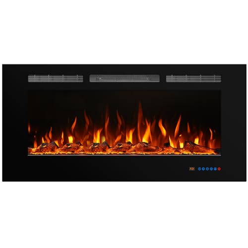 Benrocks 45'' Electric Fireplace Inserts, Recessed & Wall Mount Electric Heater and Linear Fireplace with Remote Control, Adjustable Flame Color, Temperature, Hard Wired & Plug in