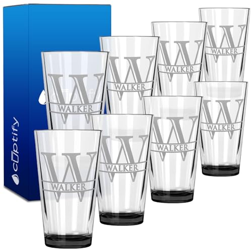 Personalized Beer Glasses Set of 8 Engraved Black 16oz Pint Glasses for Men & Women, Custom Drinking Gift for Birthdays, Weddings, Fathers Day & More
