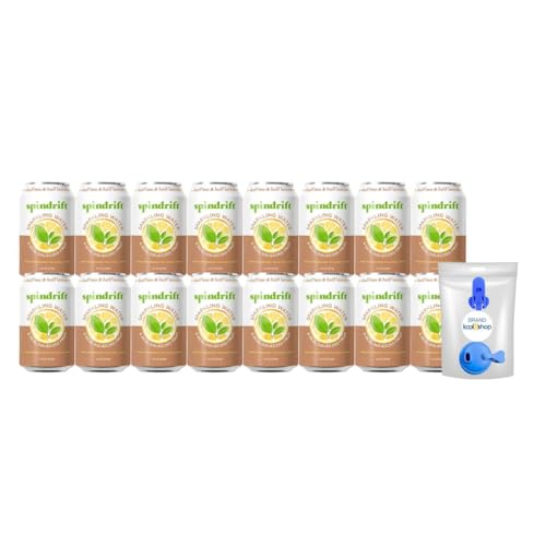 Spindrift Half Tea & Half Lemon Sparkling Water & Real Squeezed Fruit 12 fl oz Can 16 Pack + KOOL8SHOP Infinite Deals Reusable Can Kit Bundle