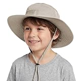 Connectyle Little Boys Girls UPF 50+ Sun Hat Kids Outdoor Wide Brim Bucket Safari Hat for Fishing Hiking Boating Deep Khaki