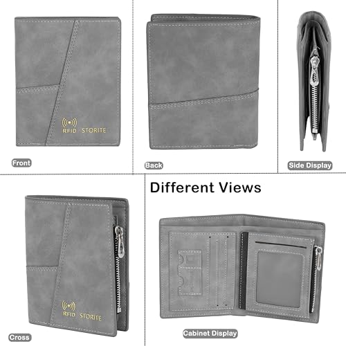 Storite Men's PU Leather RFID Blocking Credit Card Holder Money Wallet Zipper Coin Purse (Grey, 11.8 x 9.6 x 1.5 cm) 6 416YEWOOZsL