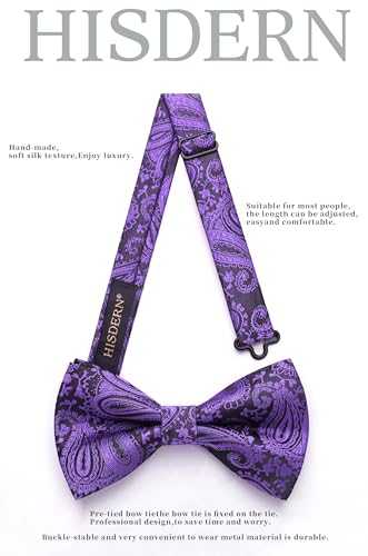 Image of HISDERN Bow Ties for Men Pre-Tied Bow Tie Floral Paisley Handkerchief Classic Formal Bowtie and Pocket Square Cufflinks Set