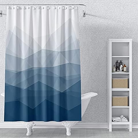AWERT Cortina de Ducha Azul Marino Ombre Geométrico Montaña Cover