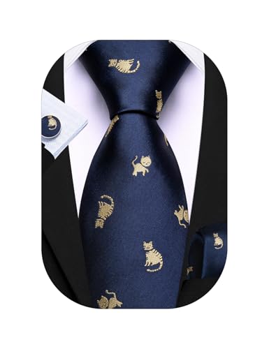 Image of Barry.Wang Man Tie Sets Skull Ties Animal Extra Long Necktie Silk Woven Handkerchief Cufflinks Festival Party Gift