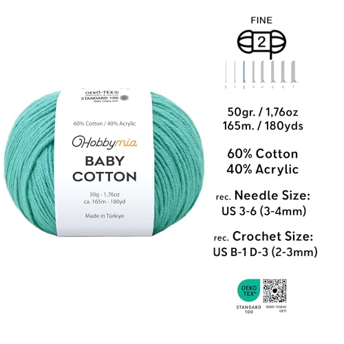 Image of Baby Cotton Blend Yarn - Soft Sport Weight Yarn for Crochet & Amigurumi - 50g /180yds - 60% Cotton 40% Acrylic - Ideal for Baby & Knitting Proj. & 10 Stitch Markers(Light Sea Green, 4 Balls)