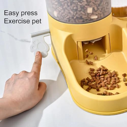 Image of Dog Bowl, 2 in 1 Automatic Cat Food and Water Bowl Set with Water Dispenser and Stainless Steel Bowl for Cats and Small Dogs Automatic Water Feeder Water Drinker (Yellow)