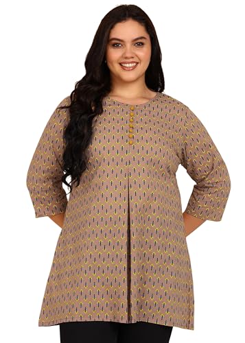 Image of Yash Gallery Women's Cotton Regular Fit Short Floral Printed Kurta