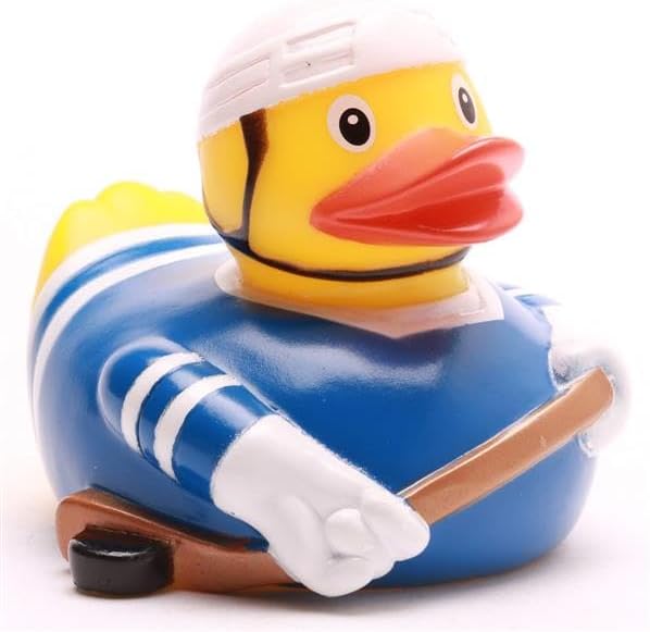 DUCKSHOP I Badeente Eishockey blau I Quietscheente L: 8,5 cm I Quietscheentchen I Geschenk für Sport-Fans I Präsent Sammler