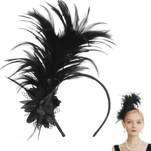 20er Jahre Haarschmuck,Fascinator Damen Schwarz,Feder Haarreif,Haarreif Fasching Damen,Gatsby Accessoires Damen,1920s Fascinator Feather...