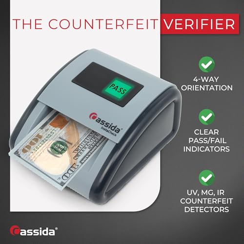 Image of Cassida InstaCheck Small Footprint, Easy to Read Automatic Counterfeit Detector with Infrared, Magnetic and Ultraviolet Sensors, Compact and Lightweight Grey 11-3 /4 inch x 9-1 /2 (Pass /Fail)