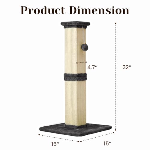 Rascador alto para gato de sisal y madera 32 pulgadas miniatura 2