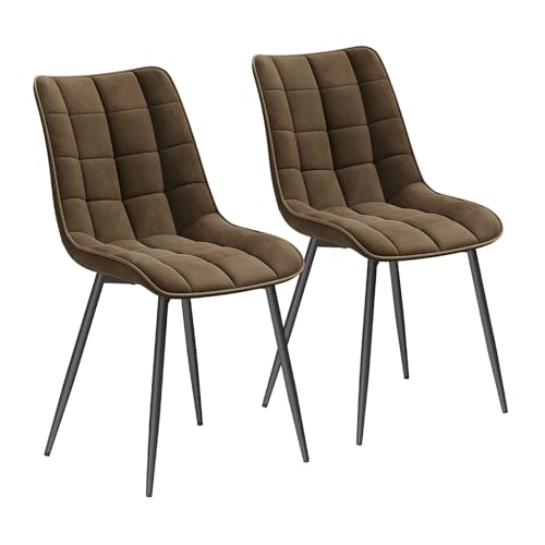 WOLTU Esszimmerstühle 2er Set, für Wohnzimmer Küche Esszimmer, Küchenstühle gepolstert mit Rückenlehne, Sitzfläche aus Samt, mit Metallbeinen, bis 150 kg belastbar,Braun