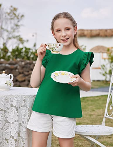 Flypigs Girls T Shirt Flutter Short Sleeve Top For Toddler Girl Basic Cotton Tee Soft Blouse Green 5-6 Years #TOP1