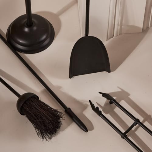 Traditional Matte Black Fireplace Companion Set 4 Piece Hearth Tidy Set - Brush, Poker, Tongs and Shovel (DB16) - Image 7