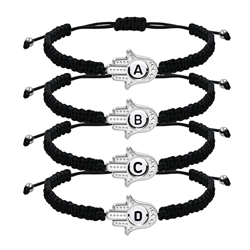 Image of Uloveido Customized A to Z 26 Letters Hand of Fatima Bracelet - Fatima Hamsa Hand Evil Eye Protection Bracelet Lucky Charm Adjustable Braided Black String