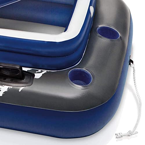 Intex 58821Ep Inflatable Mega Chill Ii 72 Can Beverage Cooler Float With Lid And 6 Cupholders For Pool And Lake Floating, Black, White, And Blue #TOP3