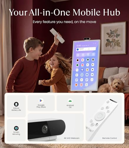 Image of Cozyla Tablet TV: 32 Inch Smart Portable TV on Wheels, 1080P Touch Screen Monitor with Built-in Battery, Android OS with 4K Camera, Wireless Casting, Full Swivel Rolling Stand for Home & Office, White
