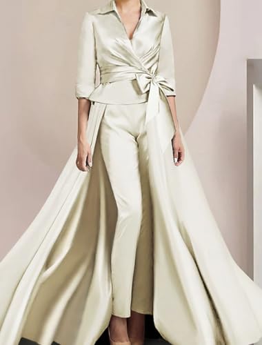 2 Piece Elegant Mother of the Bride Dress Ankle Length Shirt Collar Half Sleeve Formal Wedding Guest Dress Bow(s) 20254