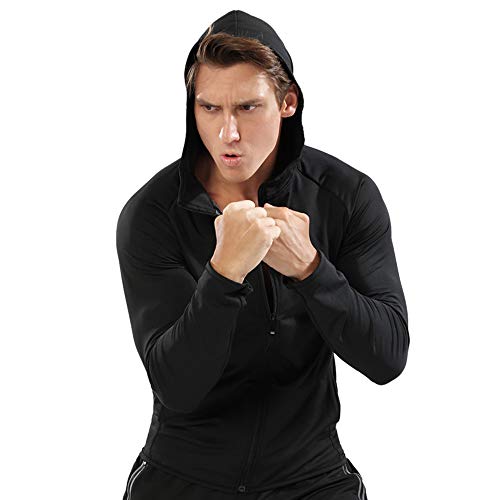 Muscle Alive Hombres Cremallera Corriendo Sudaderas con Capucha Deporte Chaquetas Aptitud Gimnasio Camisa Deportes Parte Superior Negro M