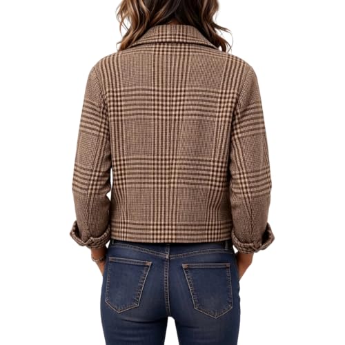 Lightweight Jacket for Women Button Down Plaid Shirt Cropped Lapel Shackets - image 8