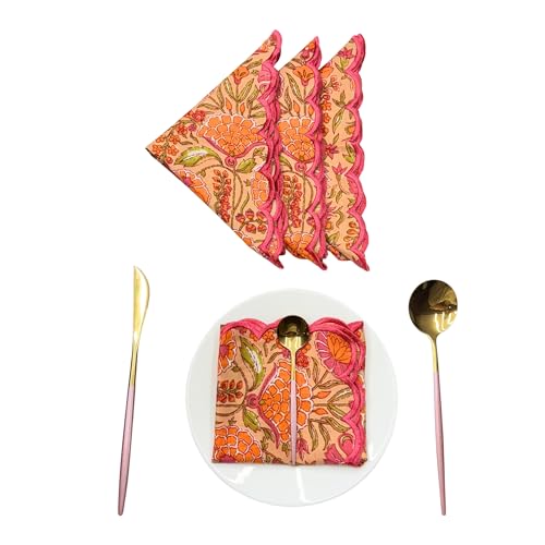 Servilletas de tela con diseño floral y bordado scallop miniatura 1
