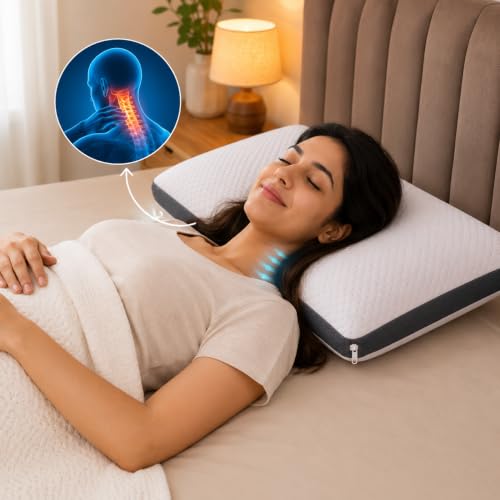 Image of Premium Knitted Fabric Memory Foam Bed Pillow, Standard Size 25 x 16 Inches, Set of 2, Orthopedic Neck Support Pillow with Removable Washable Zipper Cover, White