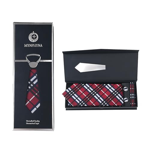 Image of Men's Tie Set with Pocket Square, Cufflinks and Gift Box | 100% microfiber; tie 59 x 3.15 in; square 10 x 10 in; gift box included