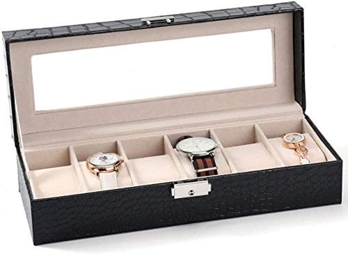 Crocodile Pattern 6 Uhr Aufbewahrungsbox Schmuck Display Box Uhrenbox Armband Schmuckschatulle (Farbe: Rose Red)-Schwarz Perfect