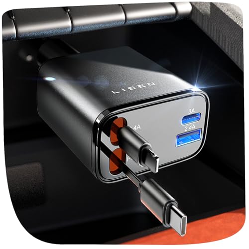 LISEN Retráctil Cargador Coche Carga Rápida 69W, Accesorios Coche...