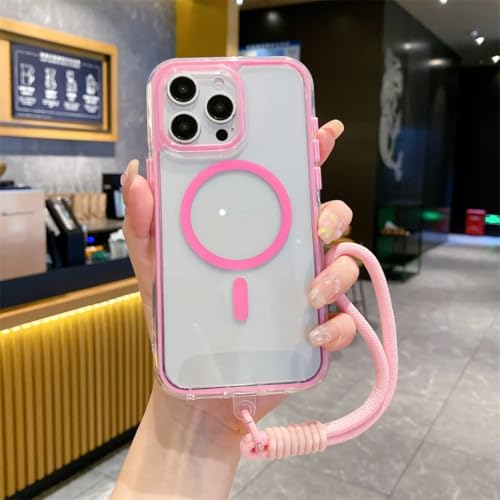 Coque magnétique transparente iPhone 13 Pro rose clair antichoc